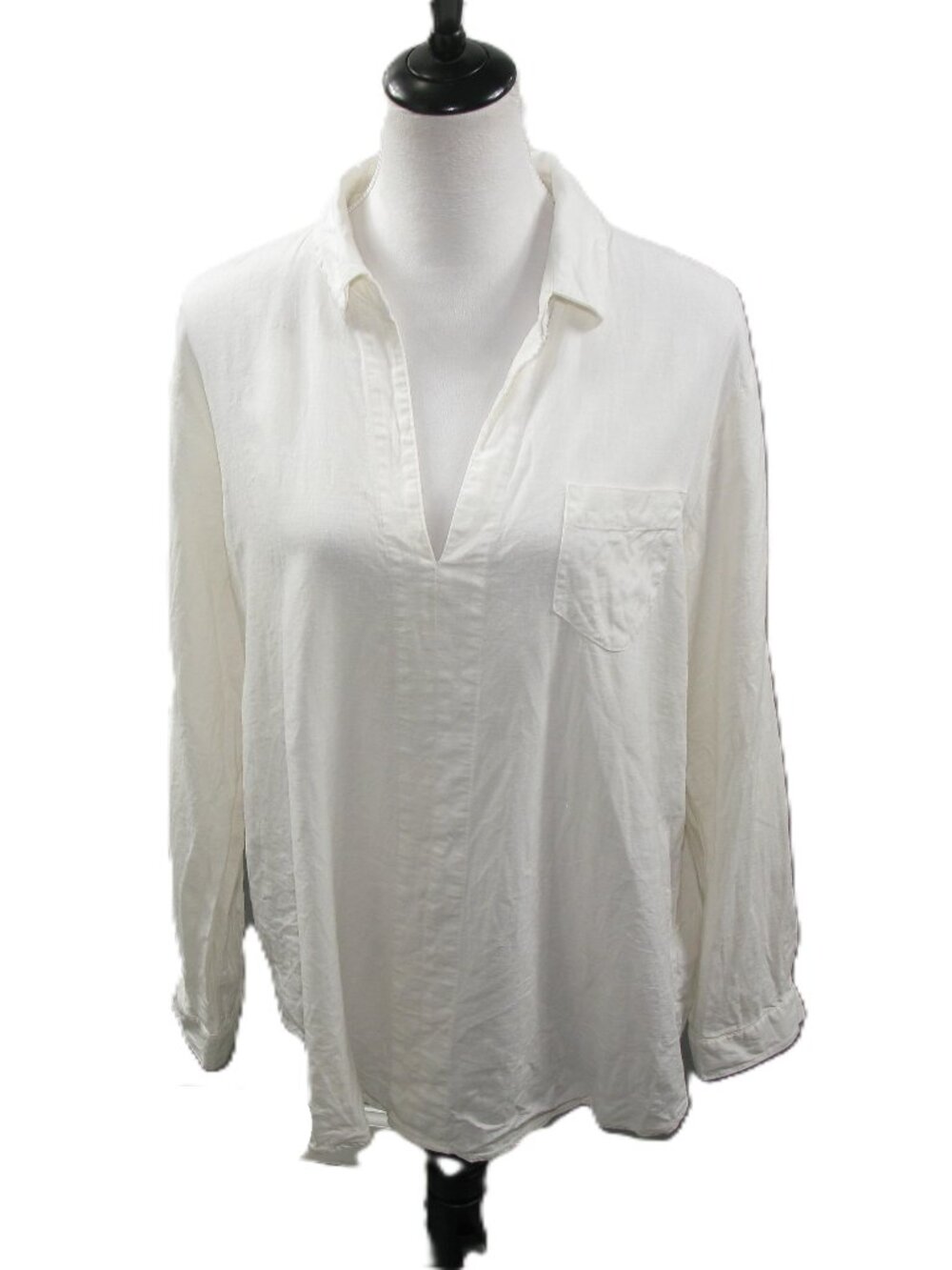 Nine West Cream Linen Blend Pull Over V-Slit Blouse Size Large